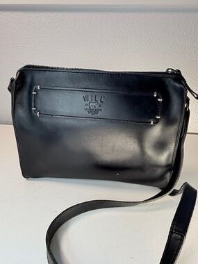 Will Leather Goods Black Leather Crossbody Shoulder Bag Leather Purse